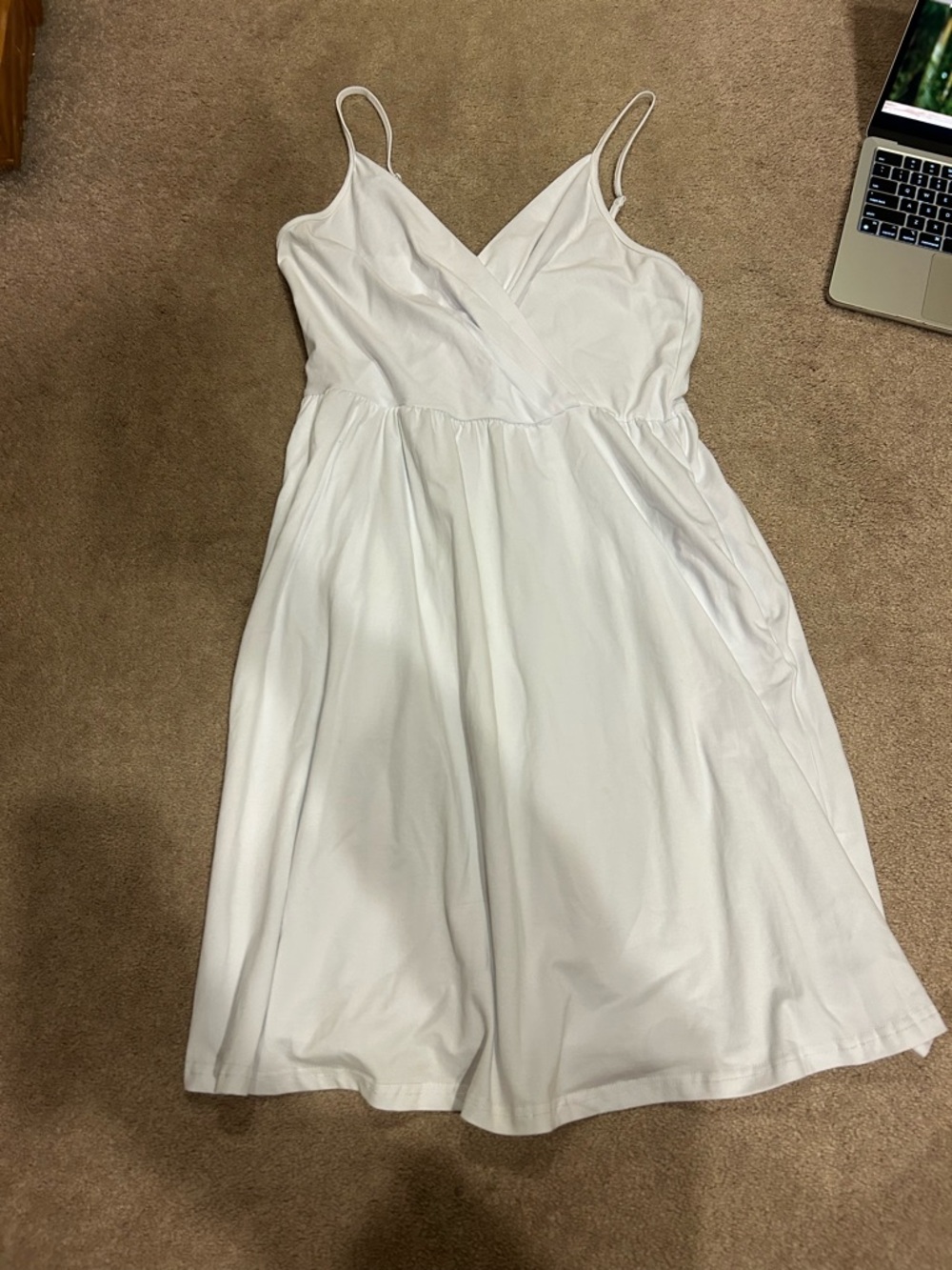 White Spaghetti Strap V-Neck Sundress